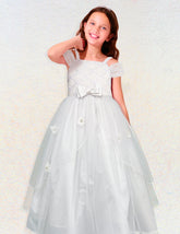 Vestido de Primera Comunión para Niña con Flores y Moño Tallas 10-14 | Gerat